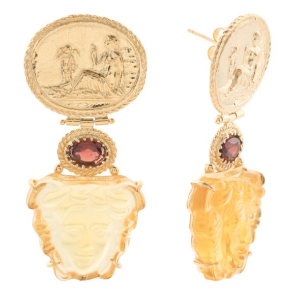 TAGLIAMONTE Made In Italy 18kt Gold Plated Sterling Silver Amber Medusa Earrings - Picture 1 of 2